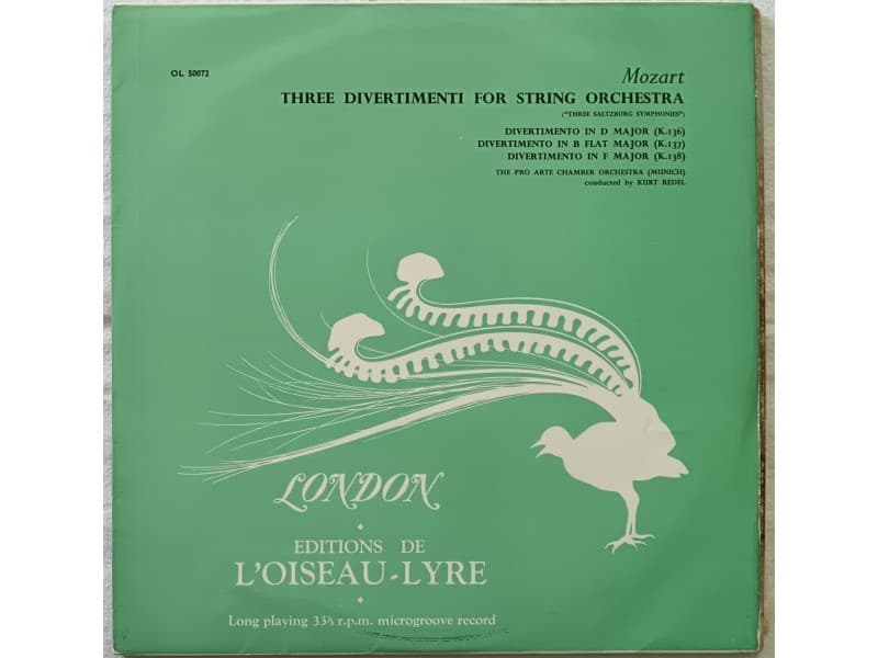 Mozart Pro arte chamber orch.-Three divertiment for str — —