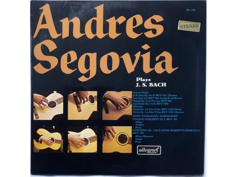 ANDRES SEGOVIA — PLAYS J.S.BACH (U.K.Press)